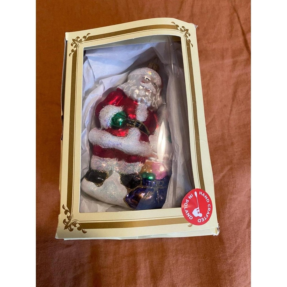 Santa Claus Mouth Blown Glass Hand Painted Christmas Ornament Poland Impuls s25